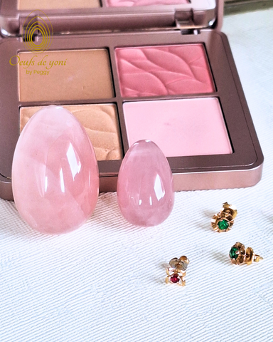 Coffret Duo - L'oeuf de la guérison de vos blessures d'amour - Quartz rose petit et grand troués