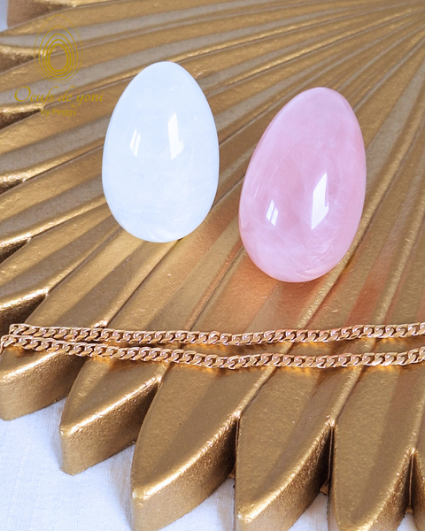 Coffret Duo - Les oeufs de yoni amplificateurs de votre bonheur - Quartz Rose et quartz cristal moyens non troués