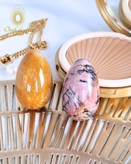 Coffret Duo - Les oeufs de la connexion à sa joie de vivre -  Rhodonite et Aventurine jaune moyens non troués