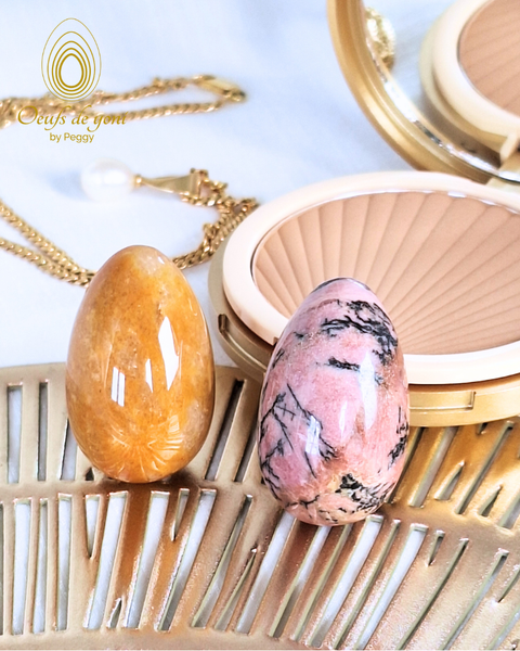 Coffret Duo - Les oeufs de la connexion à sa joie de vivre -  Rhodonite et Aventurine jaune moyens non troués
