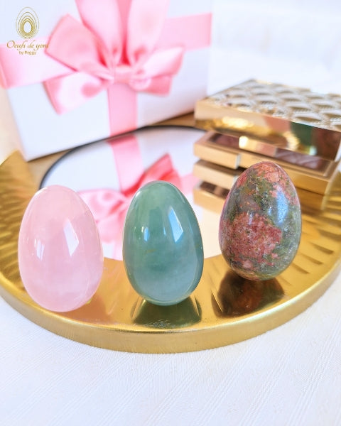 *1 oeuf de yoni offert- coffret trio - Les oeufs de la guérison du coeur - 3 oeufs moyens non troués pour le prix de 2