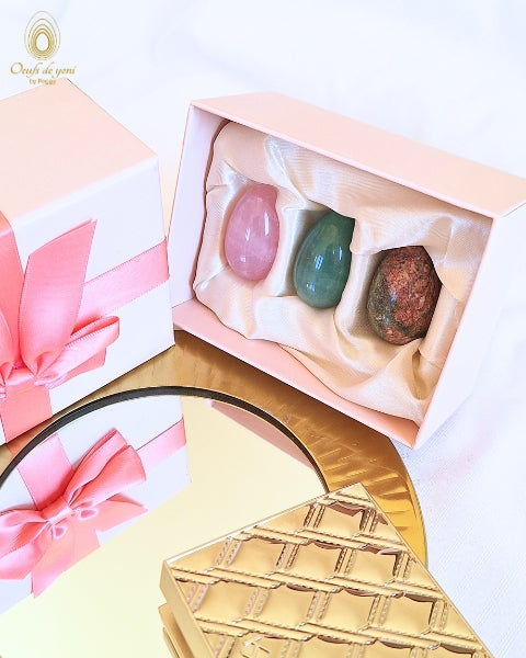 *1 oeuf de yoni offert- coffret trio - Les oeufs de la guérison du coeur - 3 oeufs moyens non troués pour le prix de 2