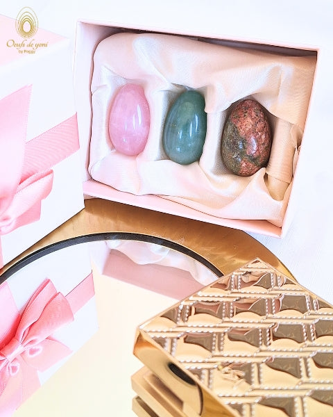*1 oeuf de yoni offert- coffret trio - Les oeufs de la guérison du coeur - 3 oeufs moyens non troués pour le prix de 2