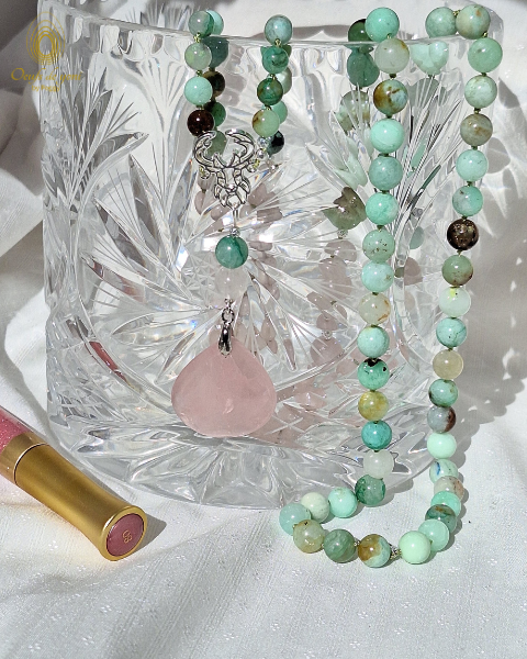 Mala Animaux Totem - le Cerf : chrysoprase, quartz rose