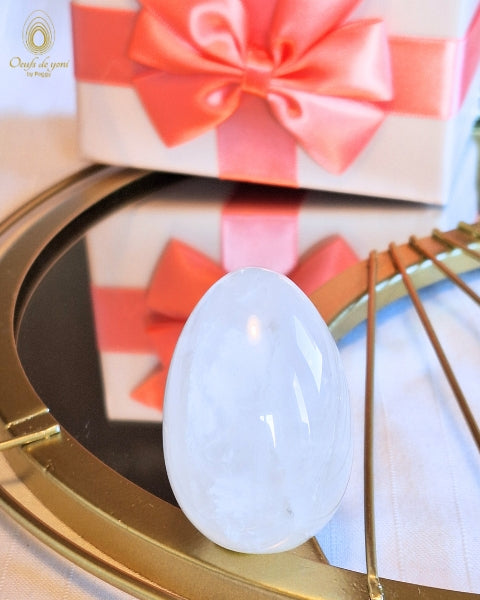 Coffret 2025 - Les oeufs de yoni de l'épanouissement féminin - Quartz givré et Rhodonite paysage moyen troué