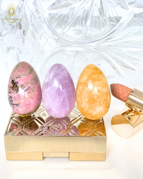 *Coffret Trio des plaisirs - 3 oeufs moyens non troués pour le prix de 2 - Rhodonite, Aventurine jaune et Améthyste