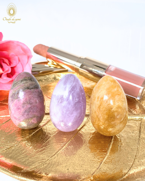 *Coffret Trio des plaisirs - 3 oeufs moyens non troués pour le prix de 2 - Rhodonite, Aventurine jaune et Améthyste