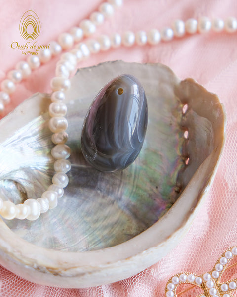 L’oeuf de l'équilibre émotionnel - Agate grise moyen troué