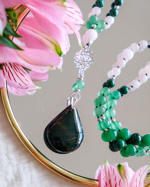 Mala by Peggy - Collection Chakras - chakra du coeur - jaspe vert - quartz rose - malachite - aventurine verte