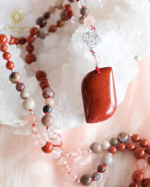 Mala-by-Peggy-Collection-Chakras-chakra-racine-jaspe-rouge-quartz-rutile-rouge-bois-fossilise-2