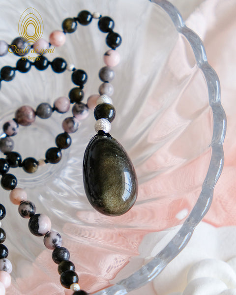 Mala by Peggy - ENERGIE YIN - Obsidienne dorée - jaspe zébré