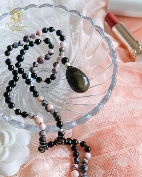 Mala by Peggy - ENERGIE YIN - Obsidienne dorée - jaspe zébré